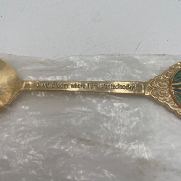 Gold Souvenir Spoon With Floral Enamel Design & "I Will Bloom Where I Am Planted - Picture 2 of 6